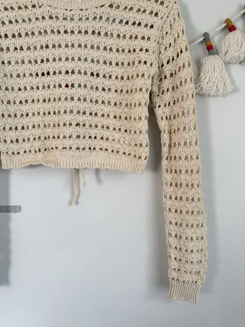 Free People Beach Waiting For Tonight Fauxchet Crochet Top Cream Boho Festival